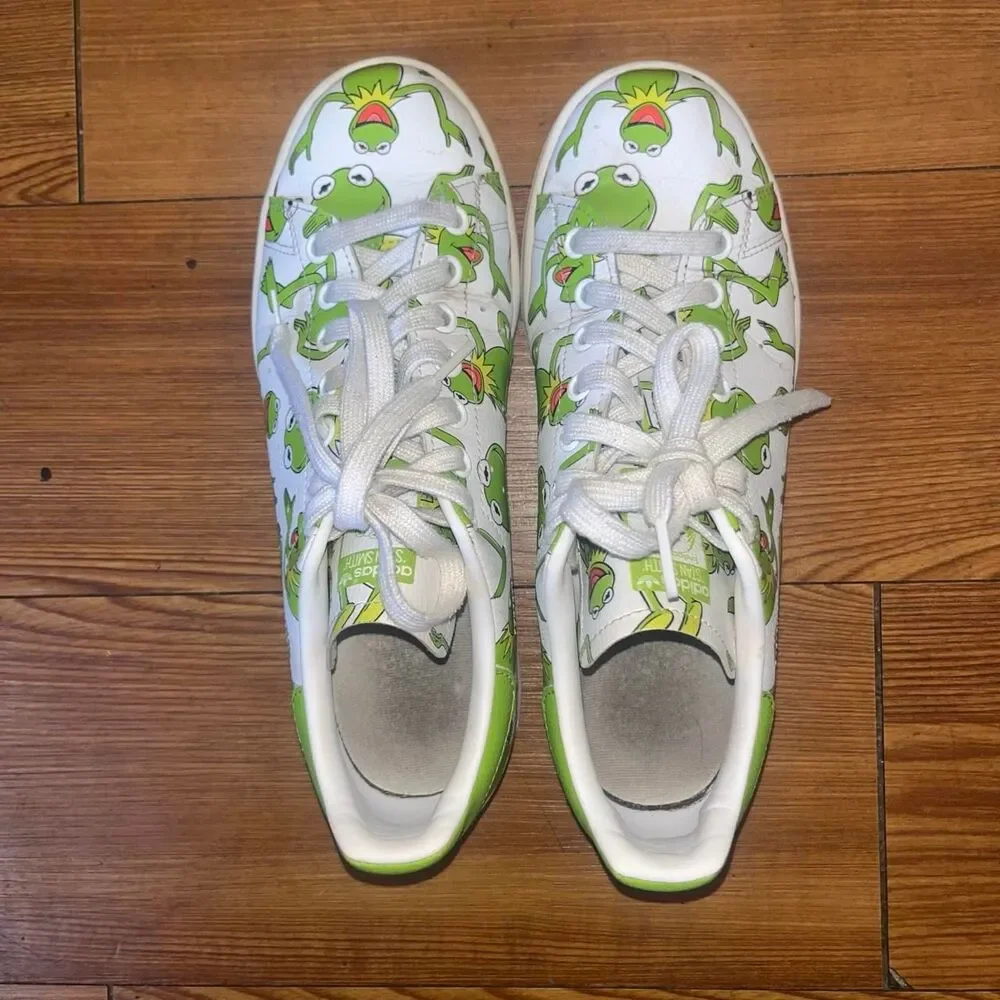 Rare Adidas Women's Green and White Stan Smith Kermit the Frog Sneakers SZ 7